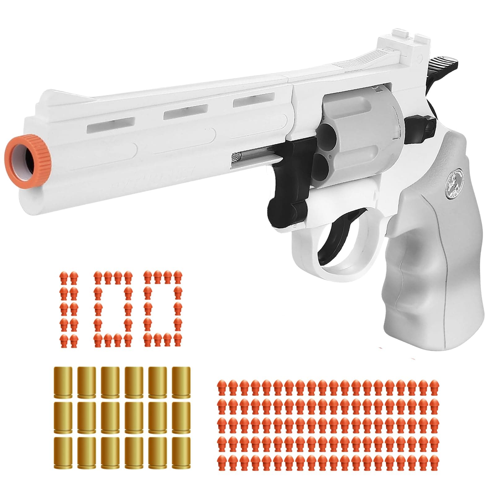 Revolver Toy Gun with 100 Soft Bullets,18 Shells,Gun Fidget Toy,Christmas Birthday Gifts for Boys Kids Adult Age 8+(White)