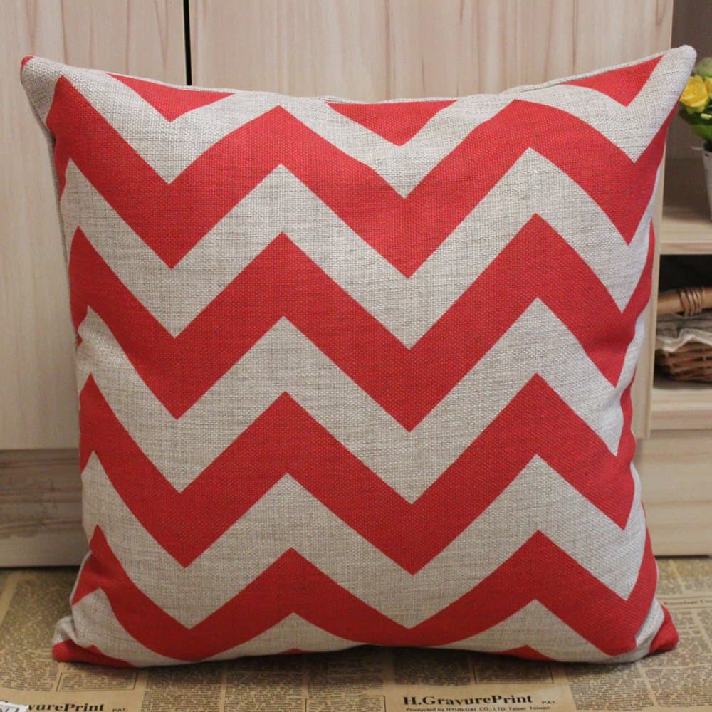 LINKWELL 45x45cm Red Chevron Zig Zag Pattern Linen Cushion Covers