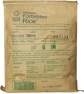 Lotus Foods Bulk Heirloom Forbidden Rice - Black Rice, Purple Rice, Black Rice Bulk, Gluten Free Heirloom Rice, Whole Grain, Non GMO, Vegan - 22 Lb Bag (Pack of 1)