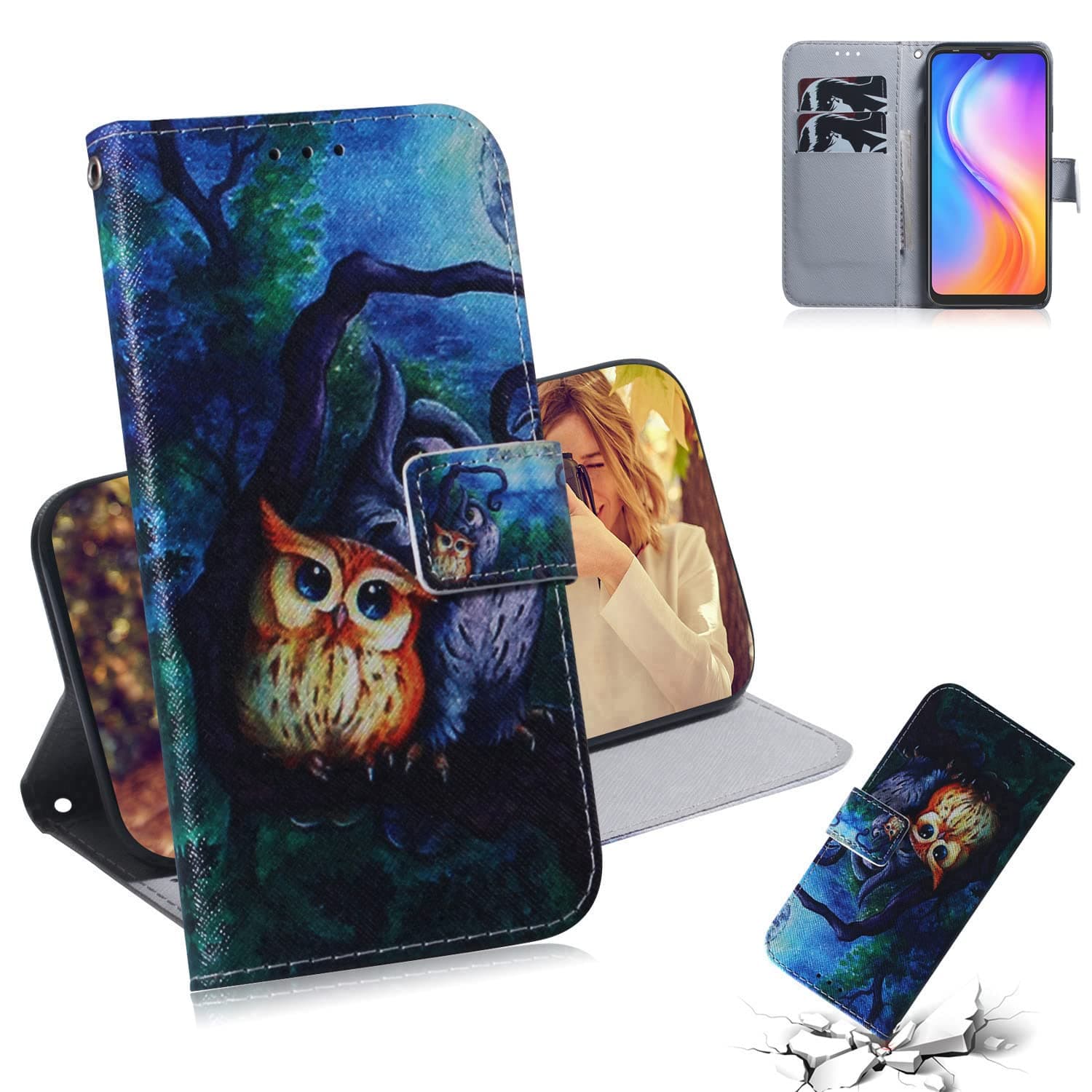 OATE Case for Tecno Spark Go 2020 Flip Wallet Painted Pattern PU Leather Cover Magnetic Closure Case with Card Slots Kickstand Function Shockproof Phone Case for Tecno Spark Go 2020 6.52",Pattern 14
