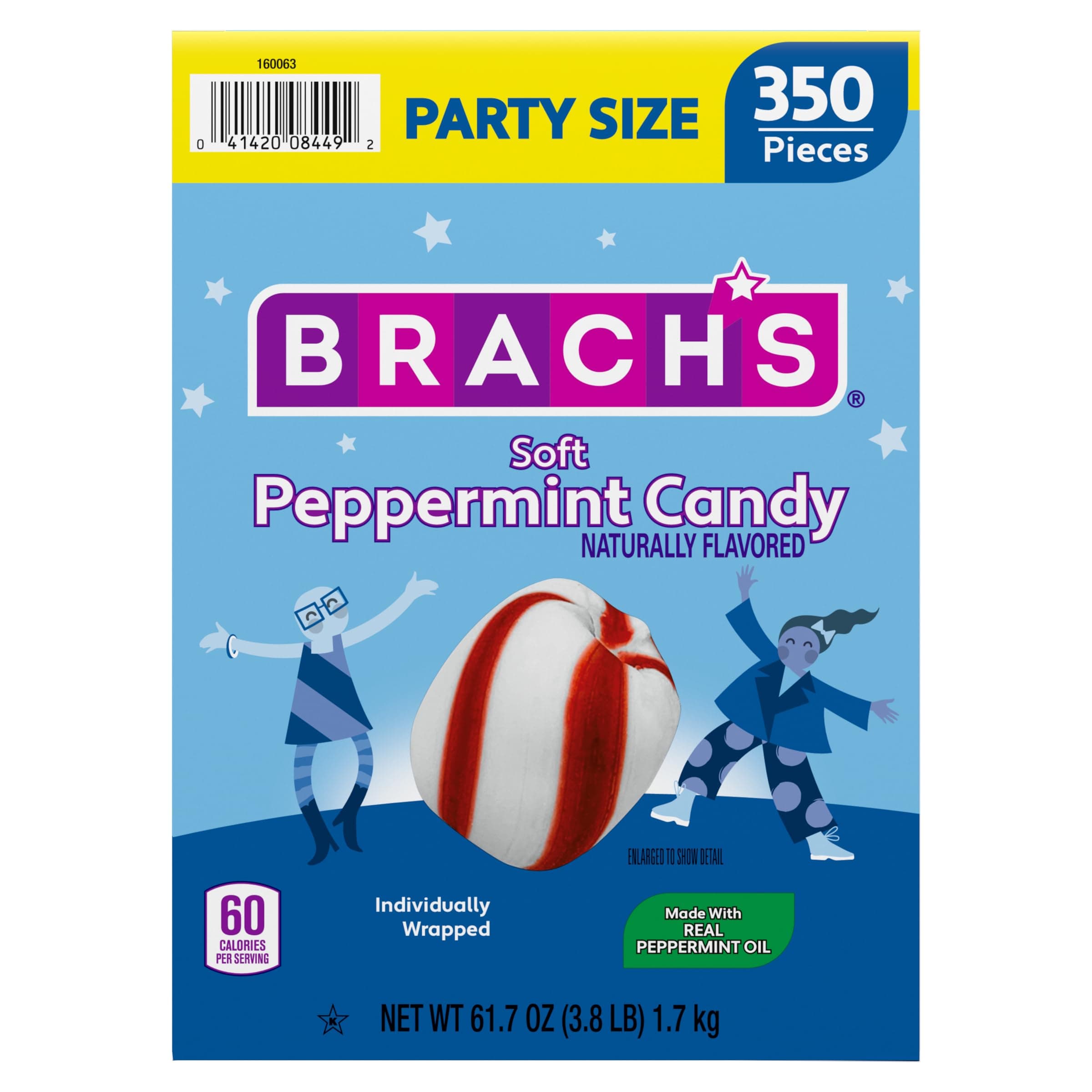 Brach's Soft Peppermint Candy, Individually Wrapped Pieces, 61.7 oz Carton (350 Pieces)