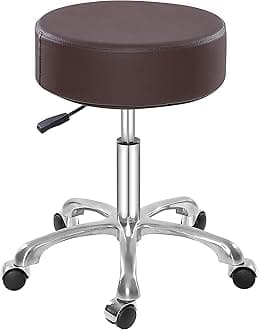 Swivel Rolling Stool Round Chair,Thick Sturdy Padding,Adjustable Stool with Wheels for Doctor,Medical,Massage Salon,Office,Shop(no Back, Brown)