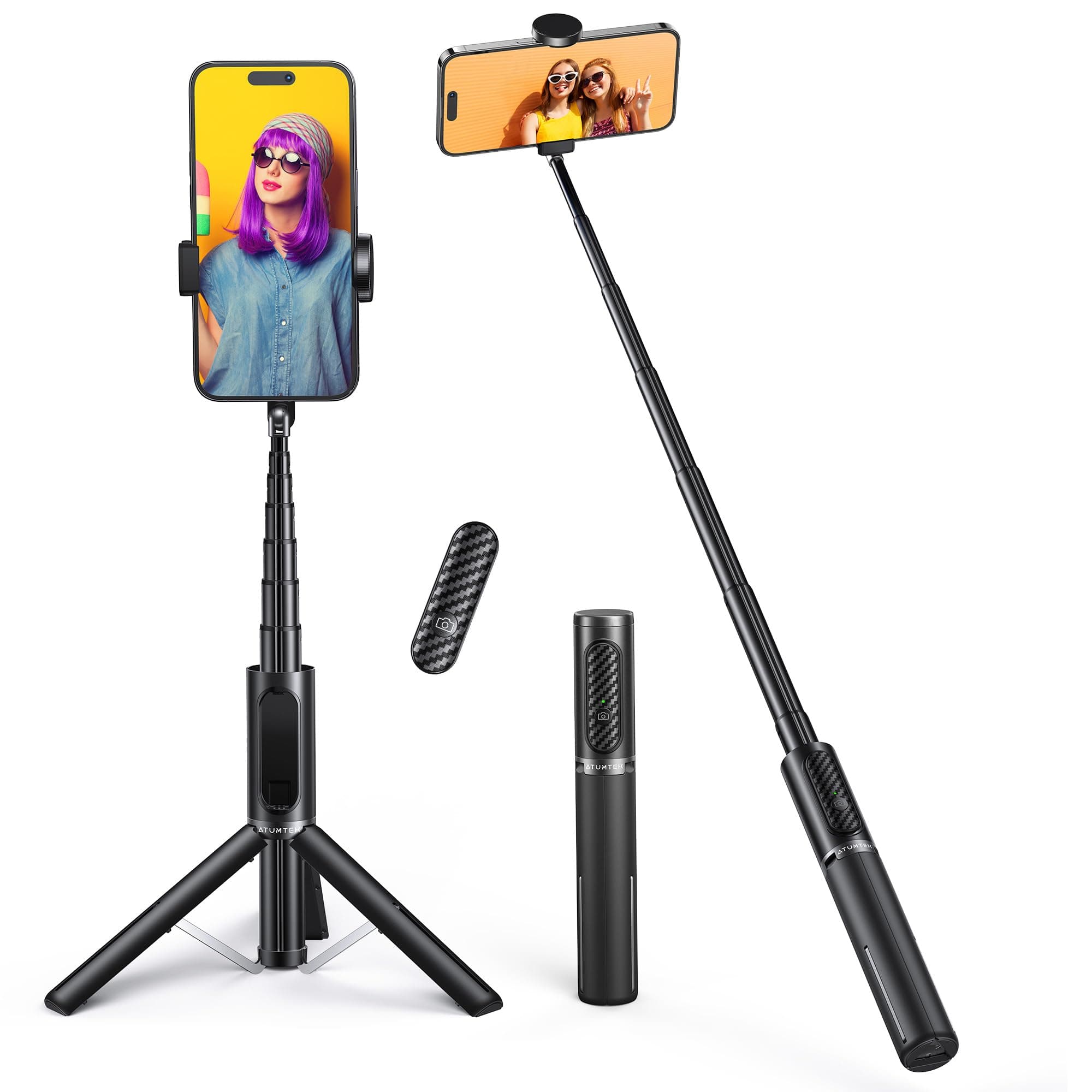 Bluetooth Selfie Stick Tripod, Extendable 3 in 1 Aluminum Selfie Stick with Wireless Remote and Tripod Stand 270 Rotation for iPhone 13/12/11 Pro/XS Max/XS/XR/X, Samsung and Smartphone Black
