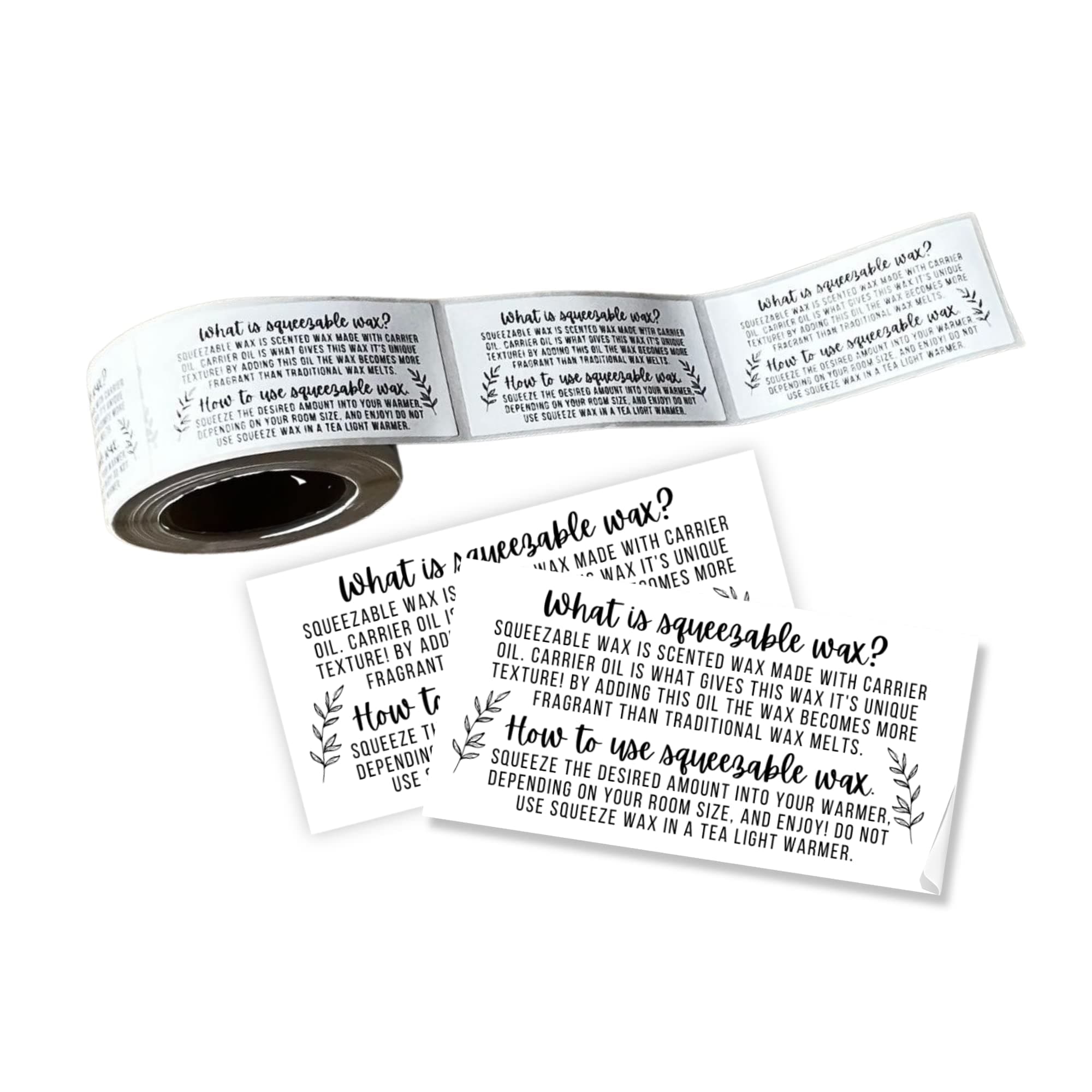Squeezable Wax Container Sticker How to Use Instructions Care for Wax | 200 pcs roll | Wax Melt Sticker 2.5x1.25” for Warmer with Carrier Oil Warning Label
