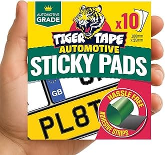 Number Plate Sticky Pads. Automotive Grade Heavy Duty, Extra Strong Double Sided Adhesive for Vehicle Number Plates, Licence Plates, Car Registration, Mounting Tape – 10 Strips