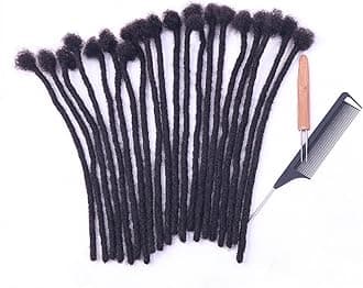 100% Real Human Hair Dreadlock Extensions, ADIASAI 0.8cm Thickness 14 Inch 10 Strands Can Be Dyed and Bleached Full Hand-made Loc Extensions for Men Women Kids 100% Unprocessed Natural Black