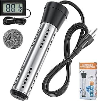 2000W Immersion Water Heater with Dry Burn Protection, Auto Shut-Off - Portable Electric Water Heater with LCD Thermometer 304 SS Guard, Bucket Heater for Camping, Bathtubs, Swimming Pools