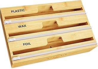 SpaceAid WrapNeat 3 in 1 Wrap Organizer with Cutter and Labels, Plastic Wrap, Aluminum Foil and Wax Bamboo Dispenser for Kitchen Storage Organization Holder for 12" Roll (Natural, 3-Slot)