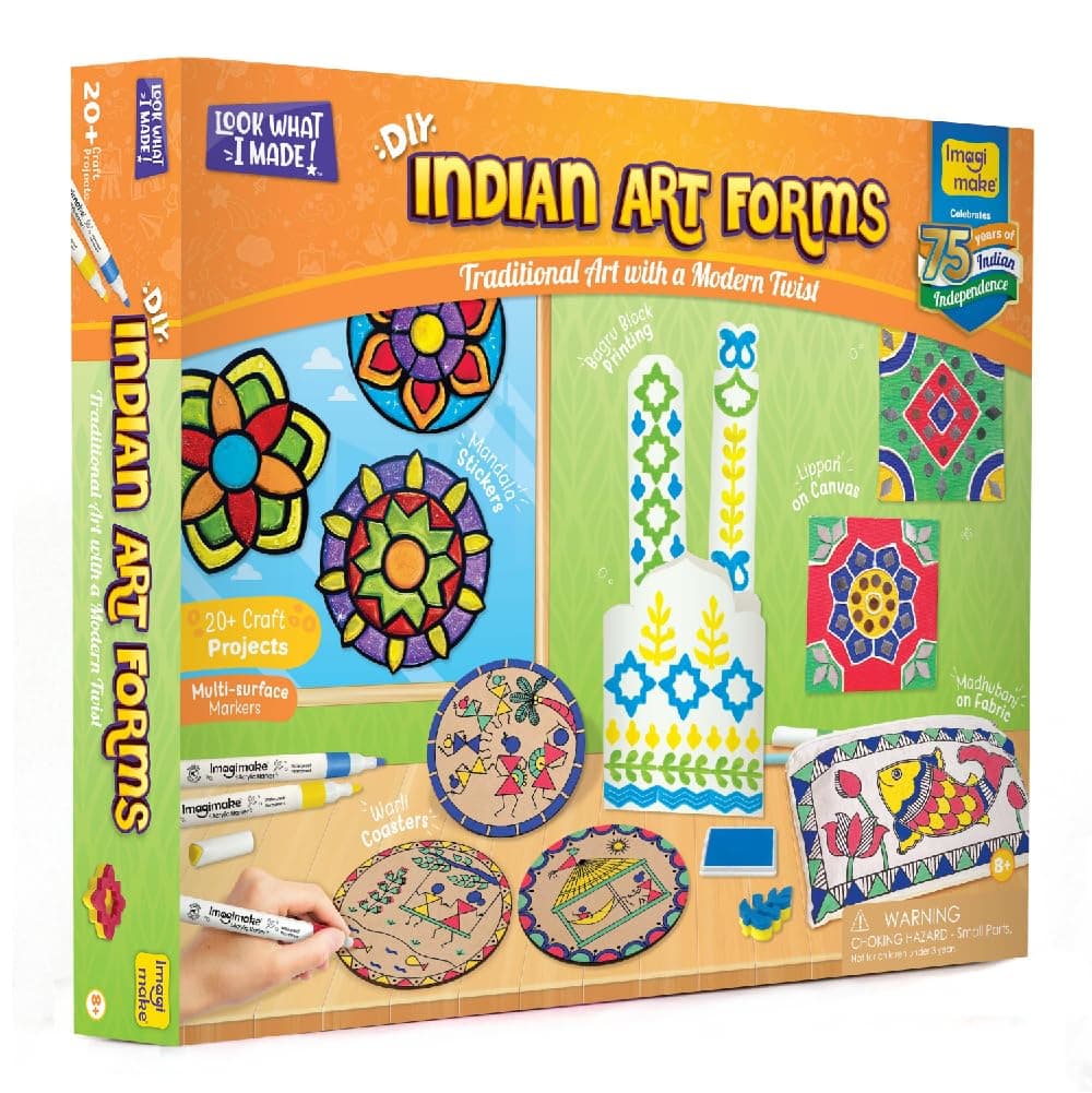 Imagimake Learn Indian Art Forms-Arts and Craft DIY Kit for Kids, Ages 8-12, 5 Indian Art Forms-Madhubani, Warli, Lippan, Mandala & Block Printing, Perfect DIY Craft Kit for Kids
