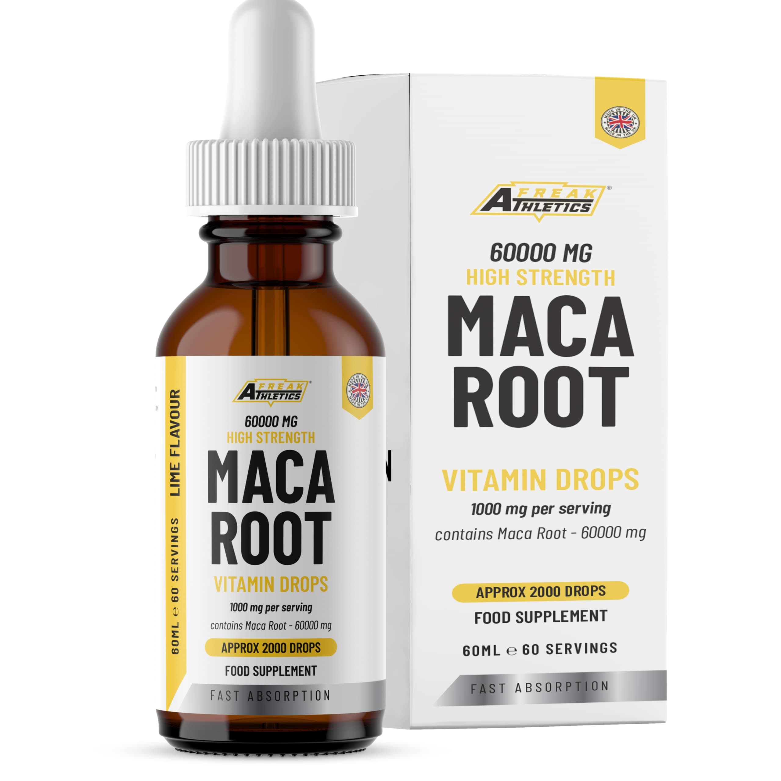 Maca Root Liquid Drops - High Strength 1,000mg - Vegan - 2 Month Supply - 60 Servings - 60,000mg per 60ml Dropper Bottle - Premium Maca Extract - Sublingual for Fast Absorption - Made in UK