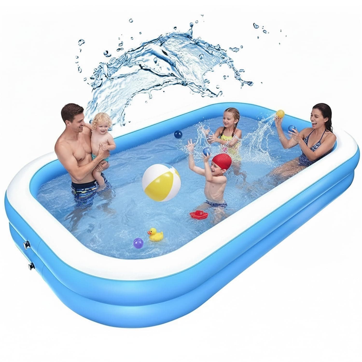 OUTO 7 Feet Rectangular Inflatable Pool Full-Sized Swimming Bathtub for Family, Kids, Adults Outdoor, Garden, Summer Party, Blue (Pump Not Included)