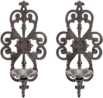 SungmorCast Iron Candle Sconces Set of 2, Decorative Wall Mounted Candle Holder, Vintage Vine Shape Home Candle Display Holder, Gothic Wall Sconce Kitchen Dining Living Room Patio Decor