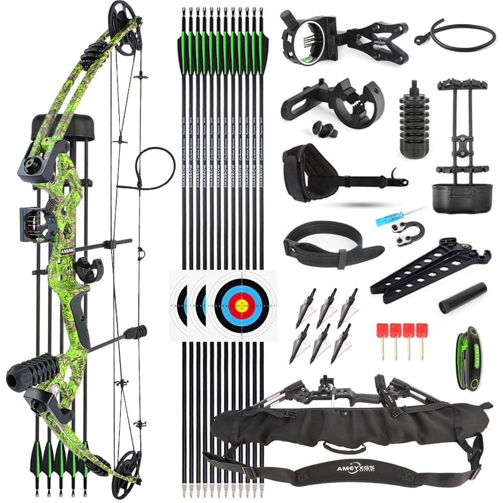 Archery Compound Bow Kit 30-55lbs Adjustable Adult Hunting Compound Bow and Arrows Set with All Accessories for Outdoor Shooting Right/Left Hand Avaliable