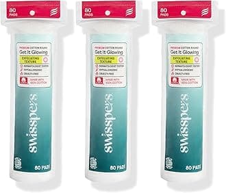 Swisspers Premium Exfoliating Cotton Rounds, 2 Distinct Raised Textured Surface, Facial Pads, 80 Count Re-Closable Bags, 3-Pack (240 Count Total)