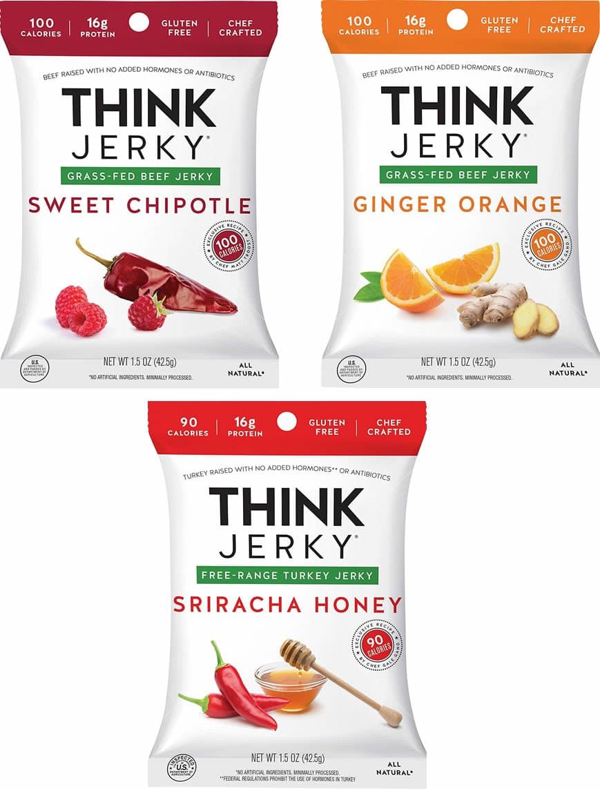 Think Jerky Grass-Fed Beef and Free-Range Gluten Free Turkey Jerky Variety,1.5 oz, Pack of 3