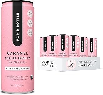 Oat Milk Lattes - Cold Brew With Lions Mane & Reishi, Mct Oil, Single Shot Cold Brew, Mushrooms, Organic, Dairy Free, Gluten Free, Great As Iced Coffee, Lightly Sweetened With Dates