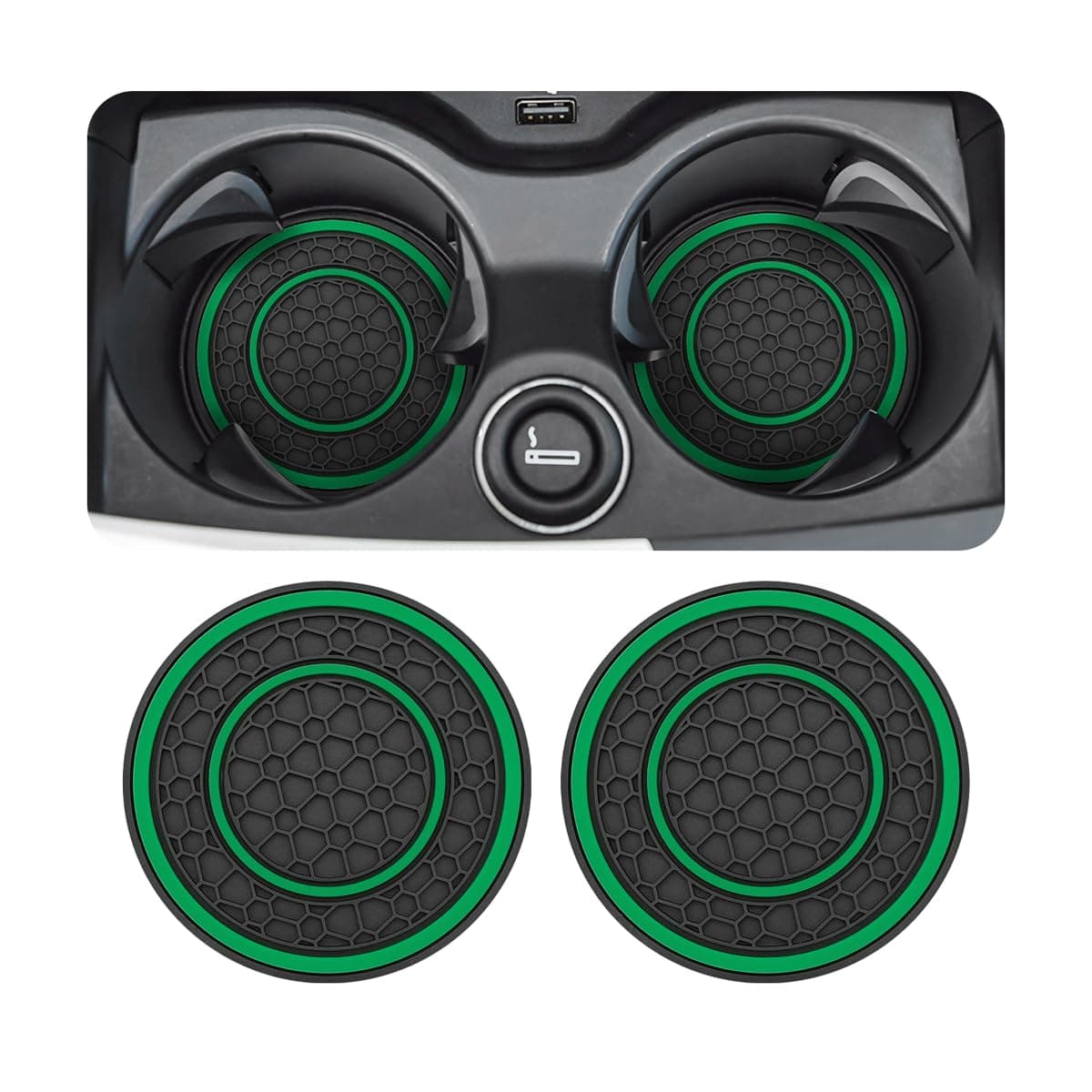 2 Pack Car Coasters for Cup Holder, 2.75 Inch No-Slip Anti Dust Insert Coaster, Universal Auto Waterproof Coasters Silicon Insulation Cup Mats for Woman Man, Suit for Vehicle Interior (Green)