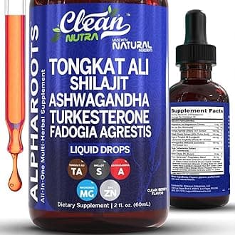 Tongkat Ali Liquid Drops Shilajit, Ashwagandha, Turkesterone, Fadogia Agrestis, Magnesium, Irish Sea Moss, and Zinc Herbal Supplement by Clean Nutra