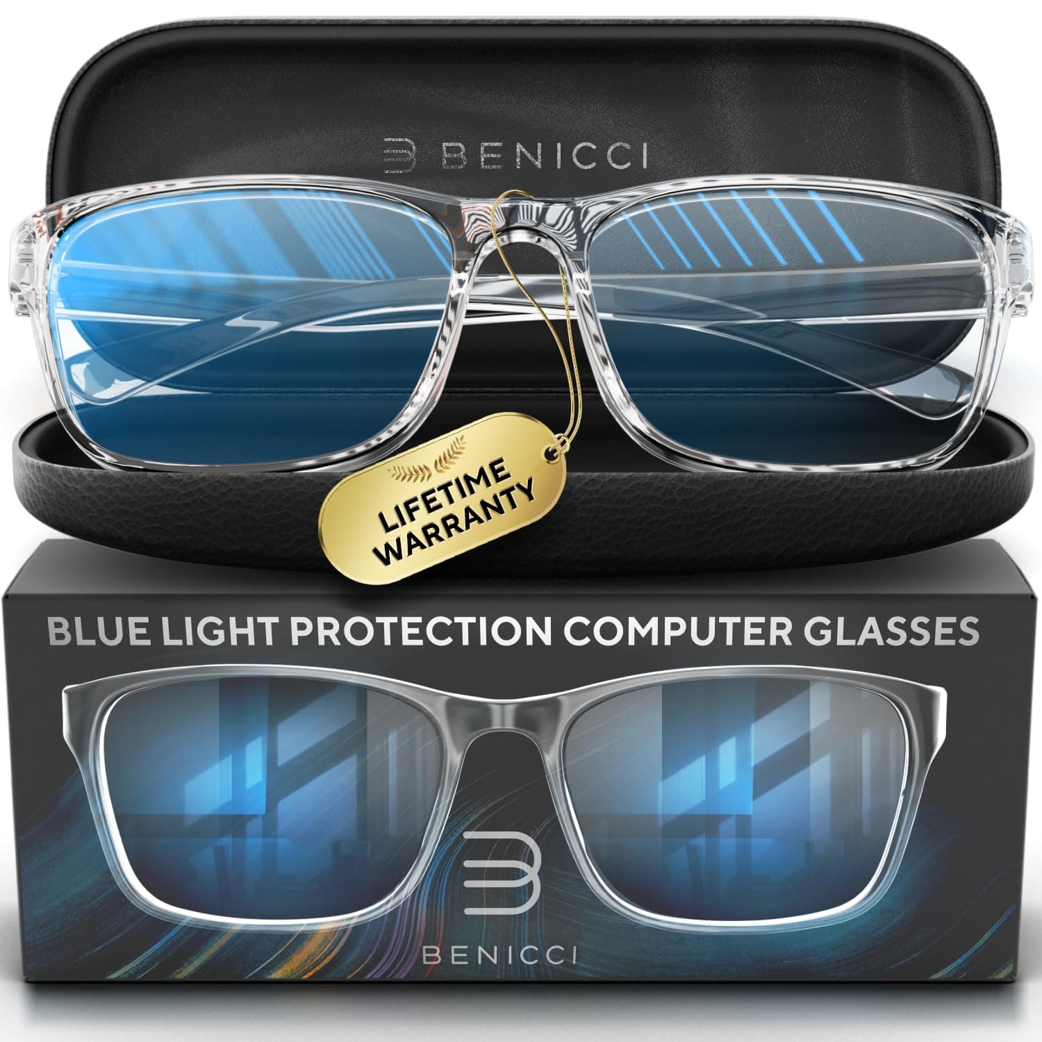 Stylish Blue Light Computer Blocking Glasses for Men and Women - Ease Digital Eye Strain, Dry Eyes, Headaches and Blurry Vision - Instantly Blocks Glare from Computers and Phone Screens, Case Included