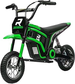 Aosom Electric Dirt Bike with Twist Grip Throttle, 24V 350W Off-Road Electric Motorcycle, Up to 15 MPH with Brake, Music Horn, Rear Suspension for Ages 13+ Years, Green