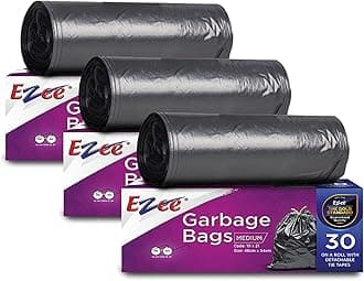 Ezee Garbage Bags/Dustbin Bags/Trash Bags - Medium - 19X21 Inches - Pack Of 3, Black - (30 Bags Per Roll, plastic)