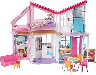 Barbie Malibu House (Doll Sold Separately) Dress-up Doll House Pretend Play 3 Years and Up Pink FXG57