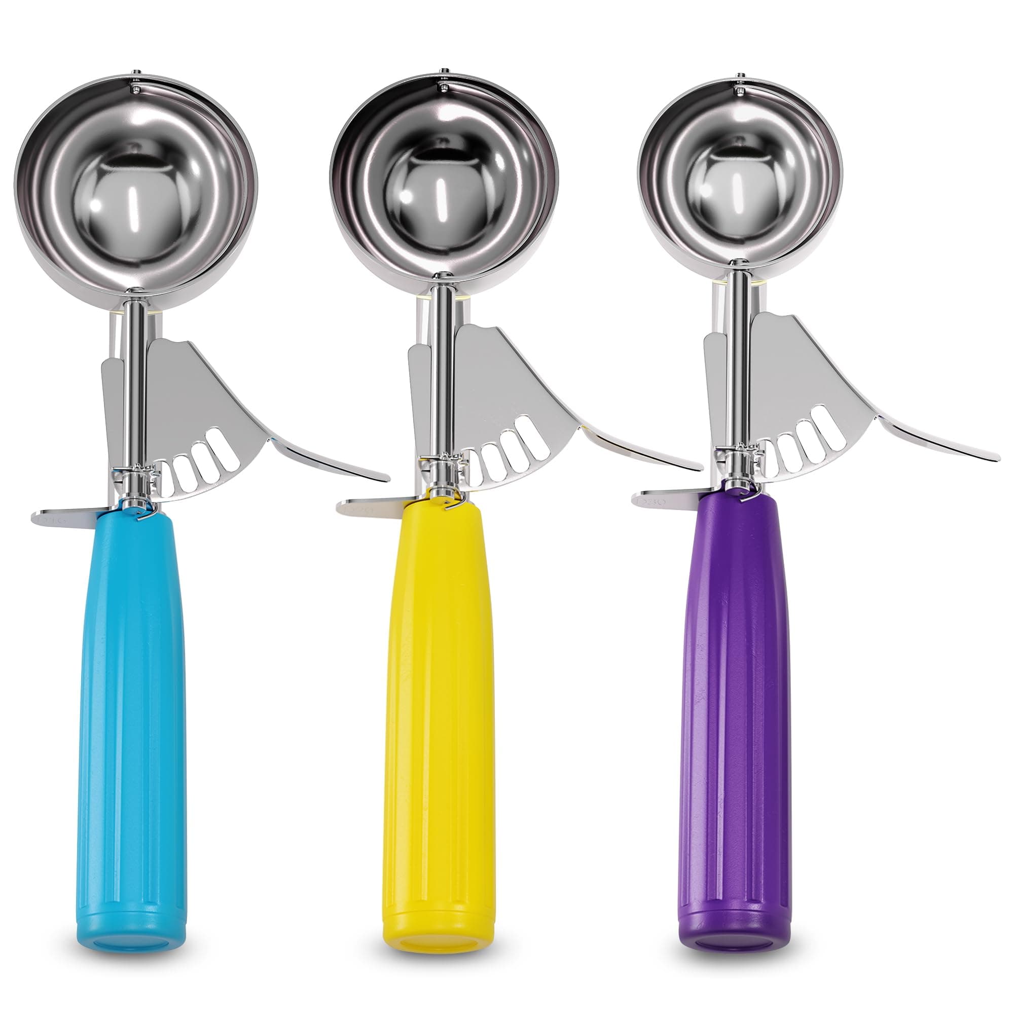 Cookie Scoop Set - Ice Cream Scoop with Trigger - Cookie Scoops for Baking Set of 3#16 (2.7 oz), #20 (2 oz), #30 (1.25 oz), Stainless Steel Versatile Tool, Portion Control for Cookies and Treats Prep