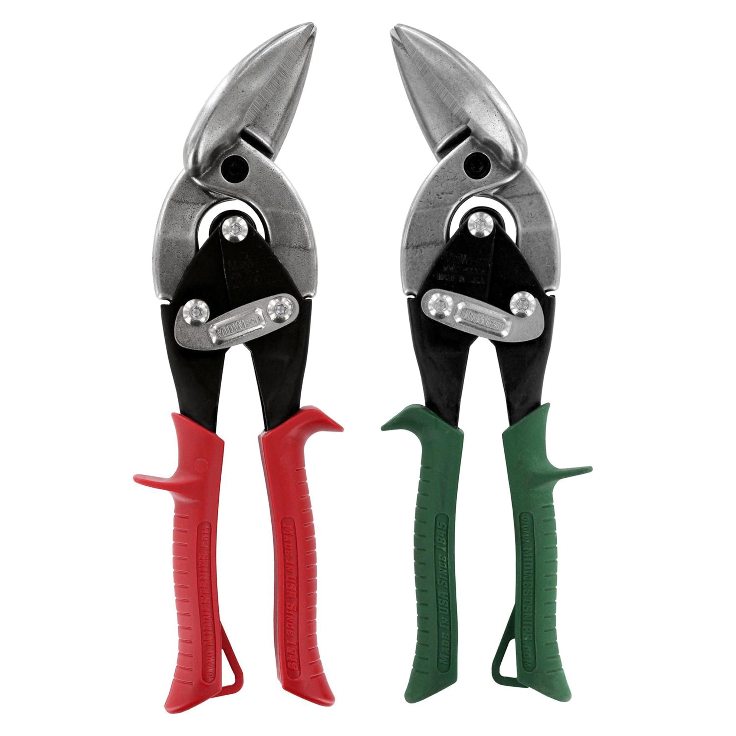 MidWest Tool Aviation Snip Set - Left and Right Cut Offset Tin Cutting Shears with Forged Blade & KUSH'N-Power Comfort Grips - MWT-6510C , Red