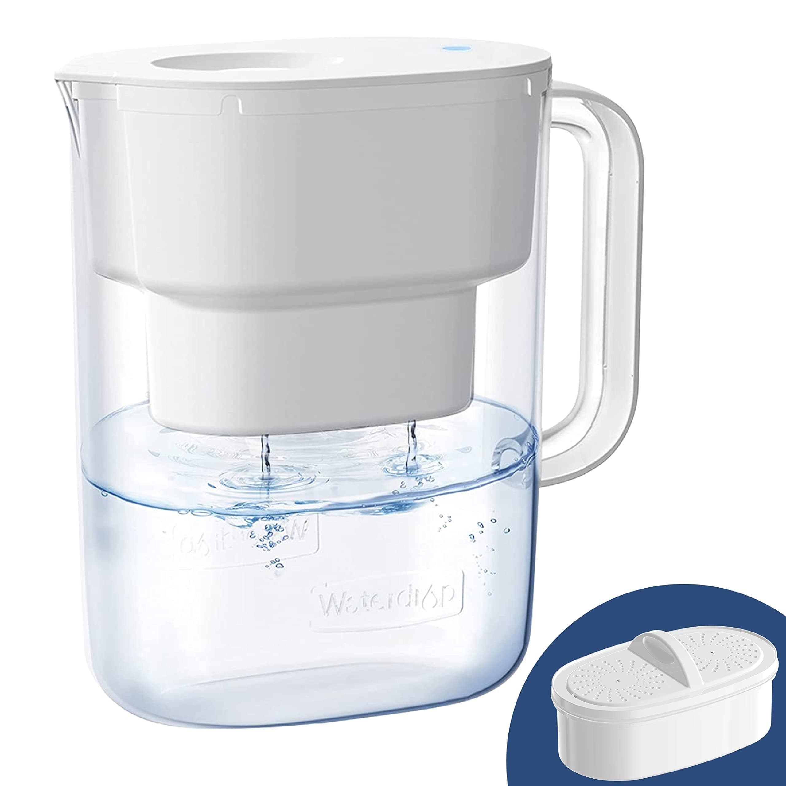 Waterdrop Water Filter Pitcher with 1 Filter, 200-Gallon Long-Life, 10-Cup Large Water Filter Pitcher, NSF Certified, 5X Times Lifetime, Reduces PFOA/PFOS, Chlorine, White