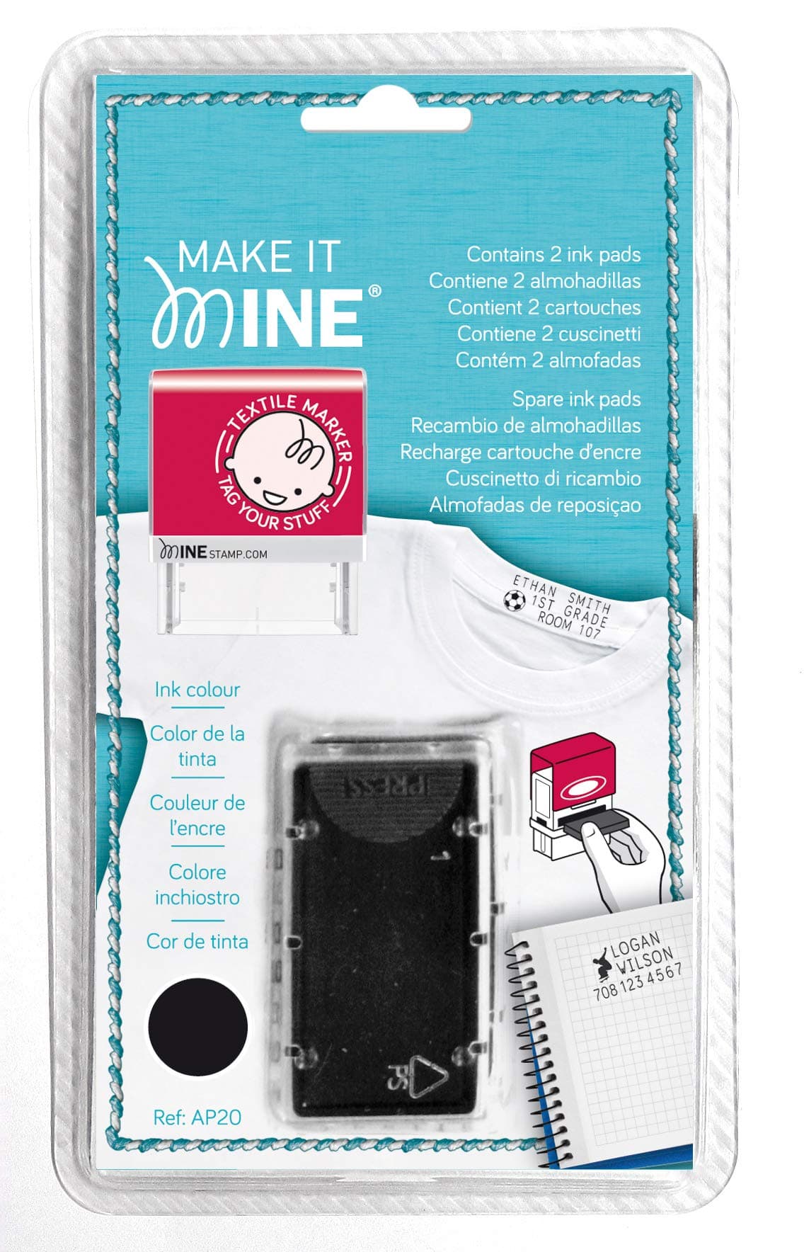 MINE Stamp Replacement Ink Cartridge for MINE Stamp Models, 2 Pack, Black (039615)