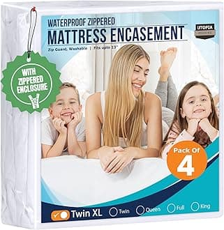 Utopia Bedding Mattress Protector Zippered Twin XL Size (Pack of 4), 100% Waterproof Bed Bug and Dust Mite Proof Mattress Encasement, Absorbent 6 Sided Mattress Cover