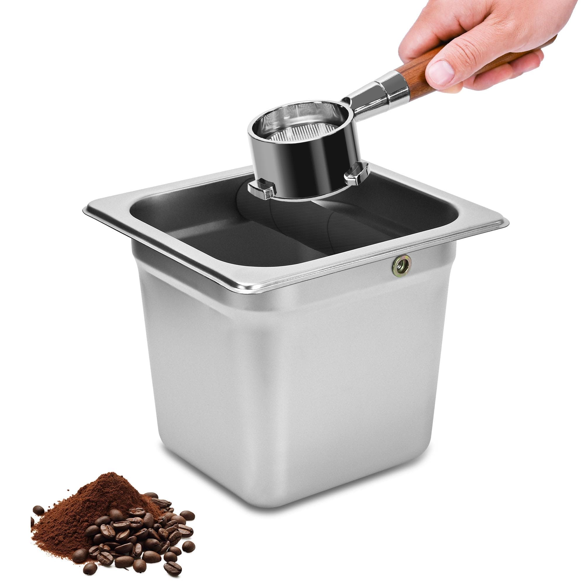 TECHSHARE Stainless Steel Knock Box, Square Espresso Knock Box, Large Capacity Coffee Knock Box, Easy to Clean Espresso Accessories for Home, Kitchen, Cafe, and More
