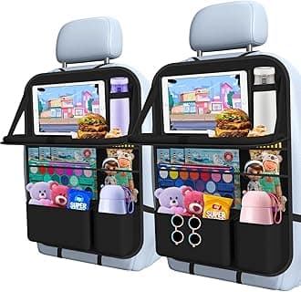 Car Backseat Organizer with table Tray, 9 Storage Pockets Backseat Car Organizer with Tablet Holder, Back seat Organizer for Kids Road Trip Essentials Travel (1Pack)