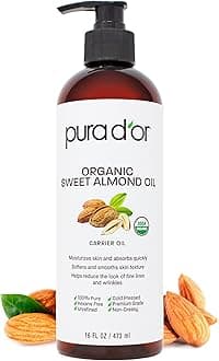 PURA D’OR Carrier Oil: Organic Sweet Almond Oil (473 mL) USDA Certified Organic 100% Pure & Natural Soothing Oil for Skin & Face