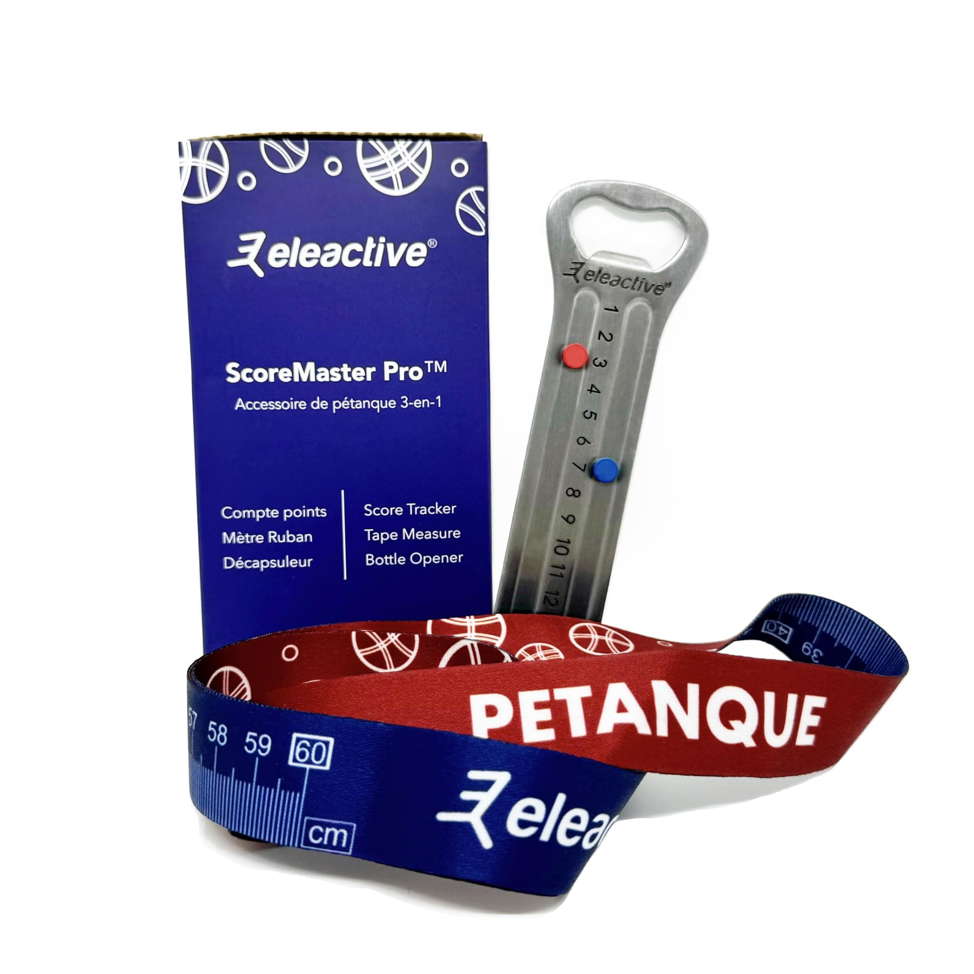 Elecactive® ScoreMaster Pro™ Petanque Point Count with Integrated Bottle Opener and Graduated Lanyard (EUIPO Registered Model)