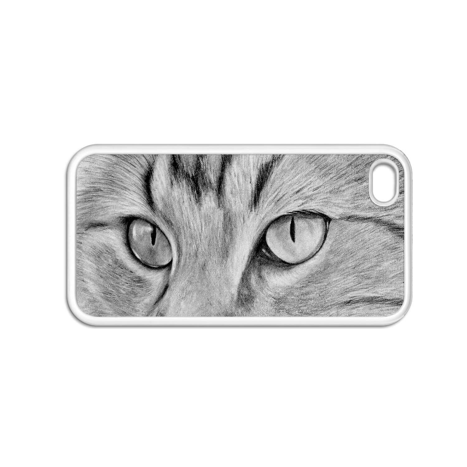 Cat Eyes Apple iPhone 4 & 4S White Rubber Grip Case Original Animal Sketch Art