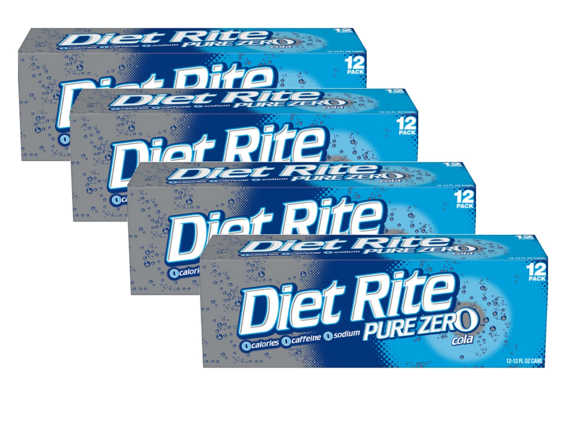 Diet Rite Pure Zero Cola Original Soda Soft Drink Cans - 4 Cases (48 Count)