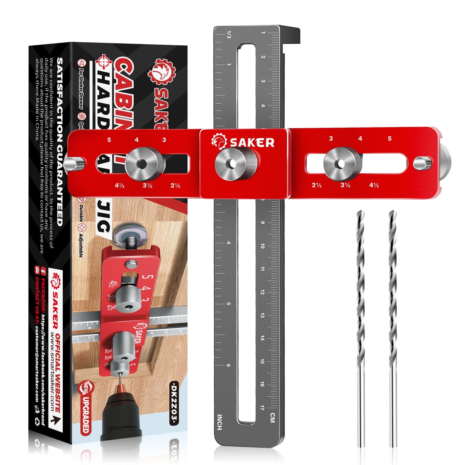 Saker Cabinet Hardware Doweling Jig,Adjustable Cabinet Template Tool for Knobs,Handle and Pull,Self Centering Punch Locator Precise Woodworking Drill Guide for Drawer Installation