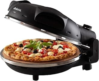 """Ariete 917 Pizza in 4 Minutes Multi-use Pizza Oven 1200W Non-Stick Fireclay Stone Max Temperature 400?C 5 Cooking Levels, Includes 2 wooden pallets - Black"""