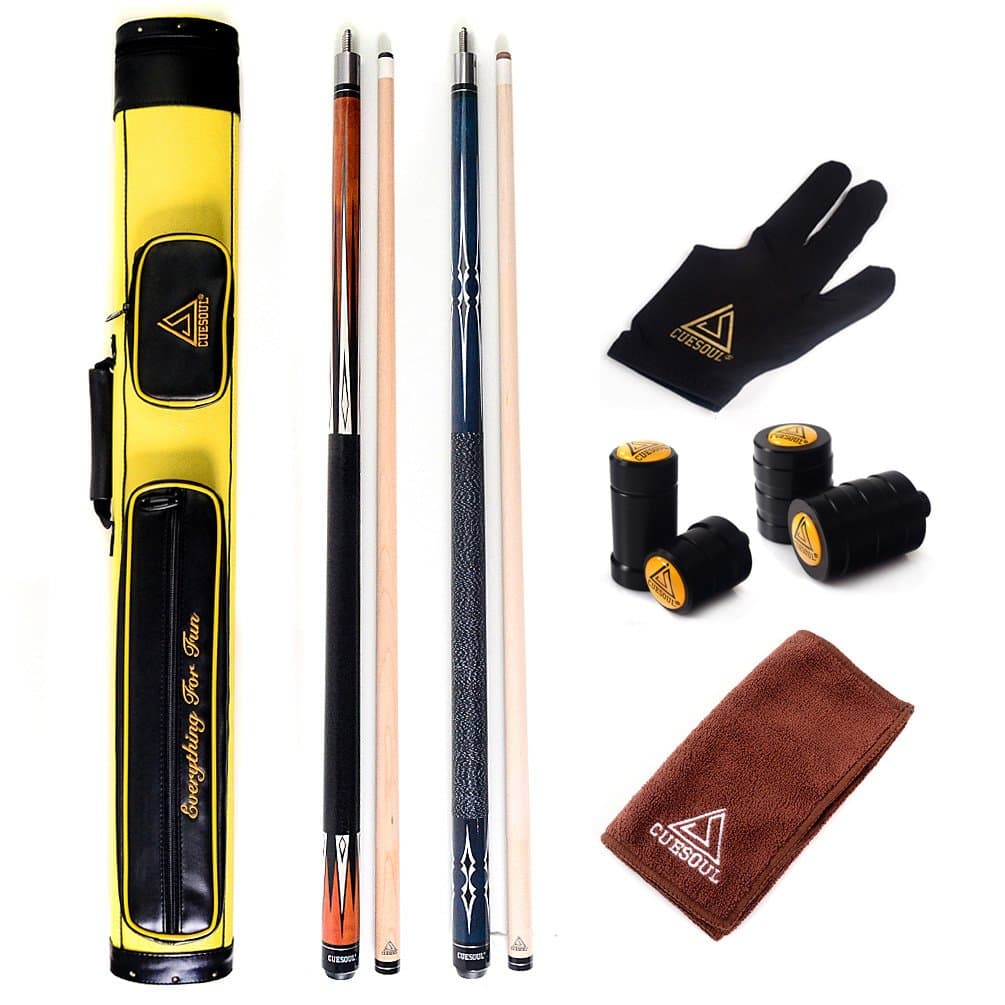 CUESOUL House Bar Pool Cue Sticks,Two Cue Sticks + 2x2 Pool Cue Case Hard