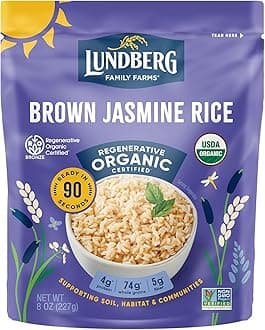 Lundberg Brown Jasmine Rice, Ready in 90 Seconds – RegenerativeOrganic Certified Long Grain Brown Rice, Microwavable, Fluffy, Non-Sticky, Aromatic Organic Rice, 8 Oz