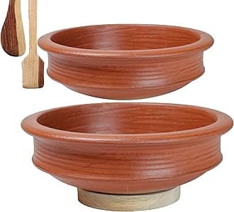 Craftsman India Online Clay Handi/Pot For Cooking And Serving Combo 1 & 2 Liter, Red