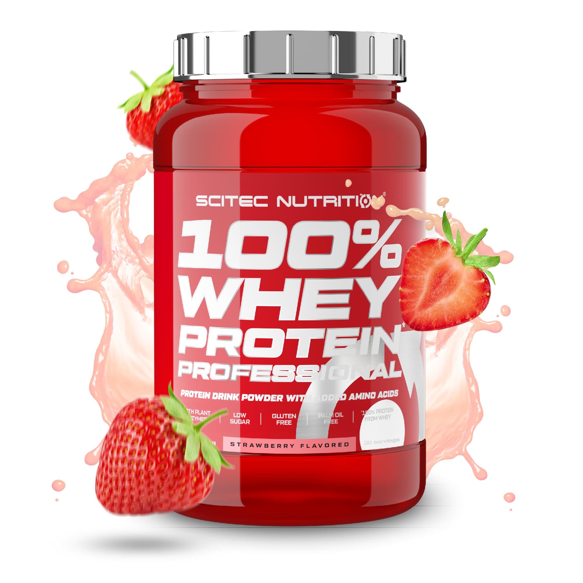 100% Whey Protein Professional – Enhanced with Extra Amino Acids & Digestive Enzymes – Gluten-Free – Palm Oil Free, 920 g, Strawberry
