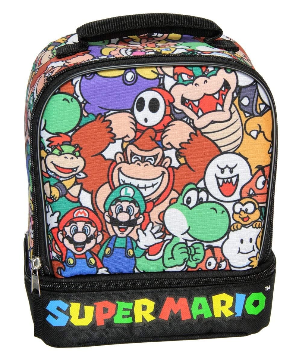 Super Mario Lunch Box Soft Kit Dual Compartment Insulated Cooler Characters 10"