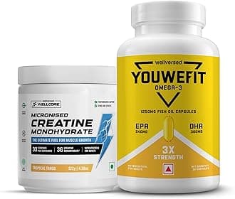 Creatine with Omega 3 Capsules Triple Strength (Creatine 122g Tropical Tango & 30 Capsules Omega) | 1250mg Triple Strength | EPA + DHA | Enhanced Muscle Strength |