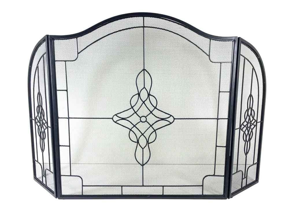 Brilliant Wall Art Large Decorative Black Filigree Grid 3 Fold Fire Screen Spark Guard