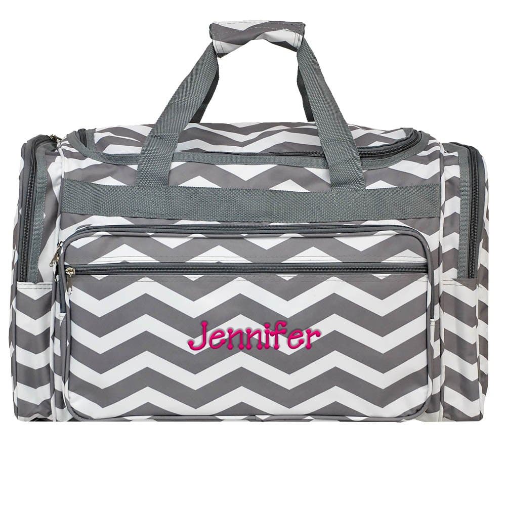 Personalized Grey Chevron Overnight Weekender Duffle Bag 22 Inch
