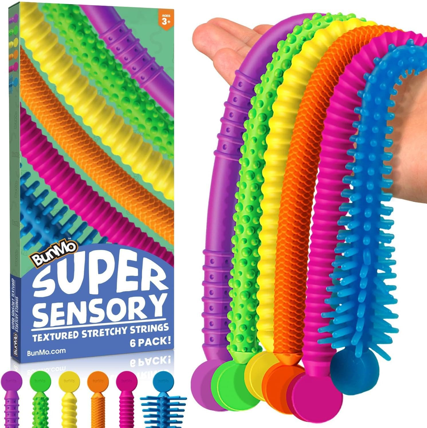 Easter Basket Stuffers - Sensory Stretchy Strings - Stimulating Fidget Toys for Toddlers - Easter Gifts for Kids - Non-Mouthable 3+ - Super Sensory 6 Pack