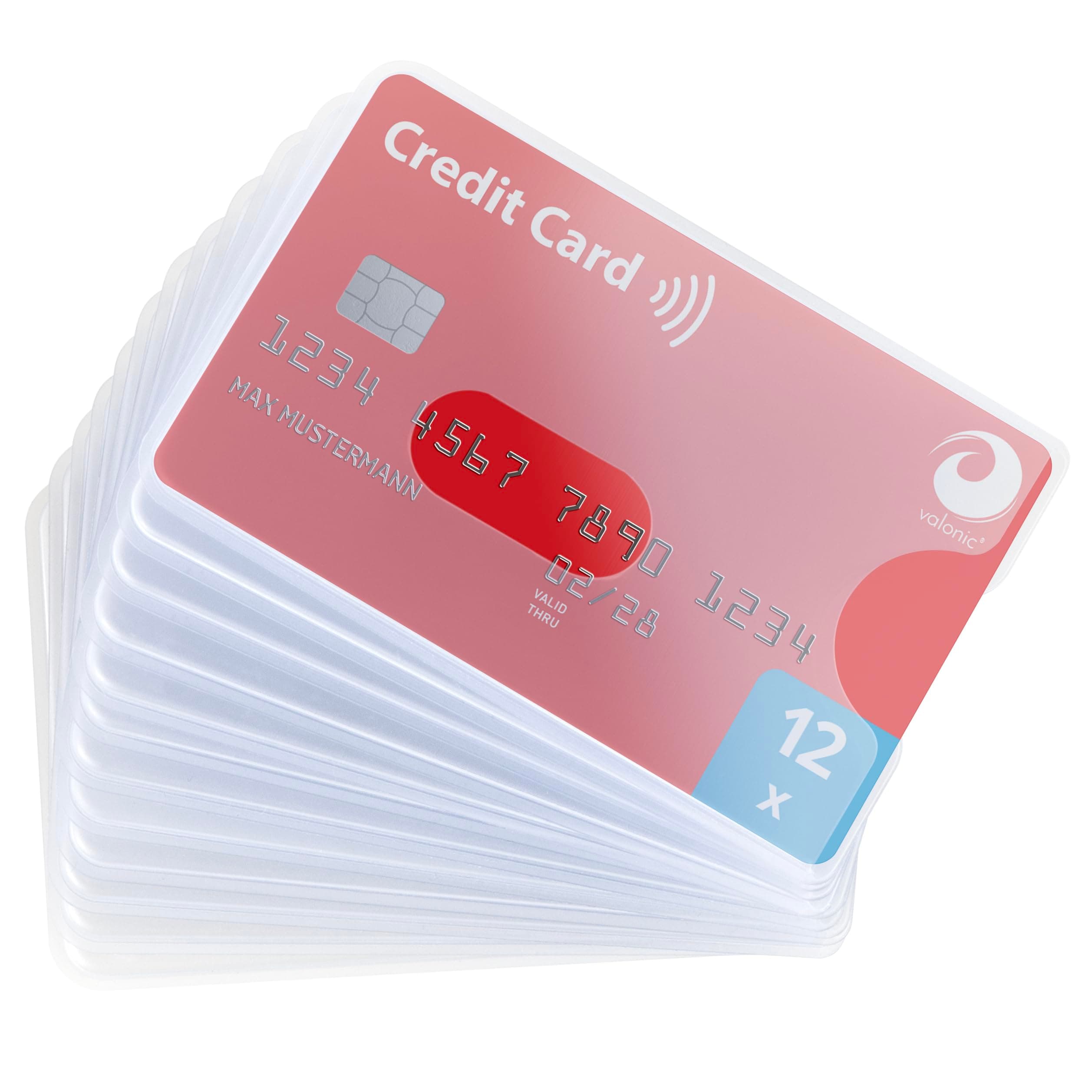 Valonic Credit Card Sleeves - 12-Pack Sturdy Transparent Plastic Protector
