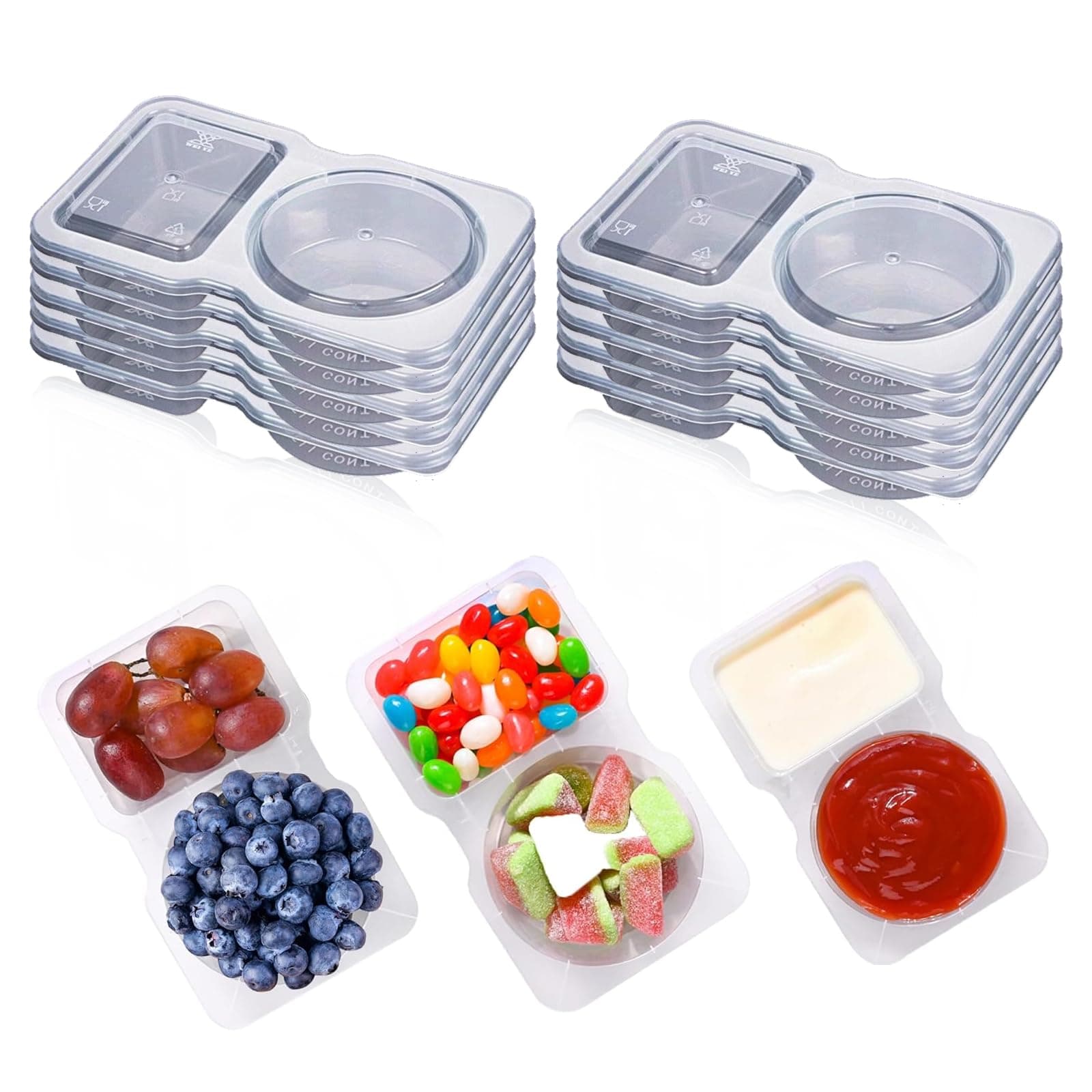 10Pcs Reusable Snack Pack Containers,reusable snack pots with lids, Double Compartment Snack Containers, Thickened and Portable snack and dip container (10)